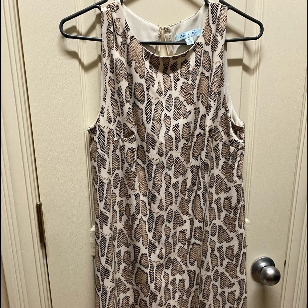 Sleeveless snake skin print dress -right over knee